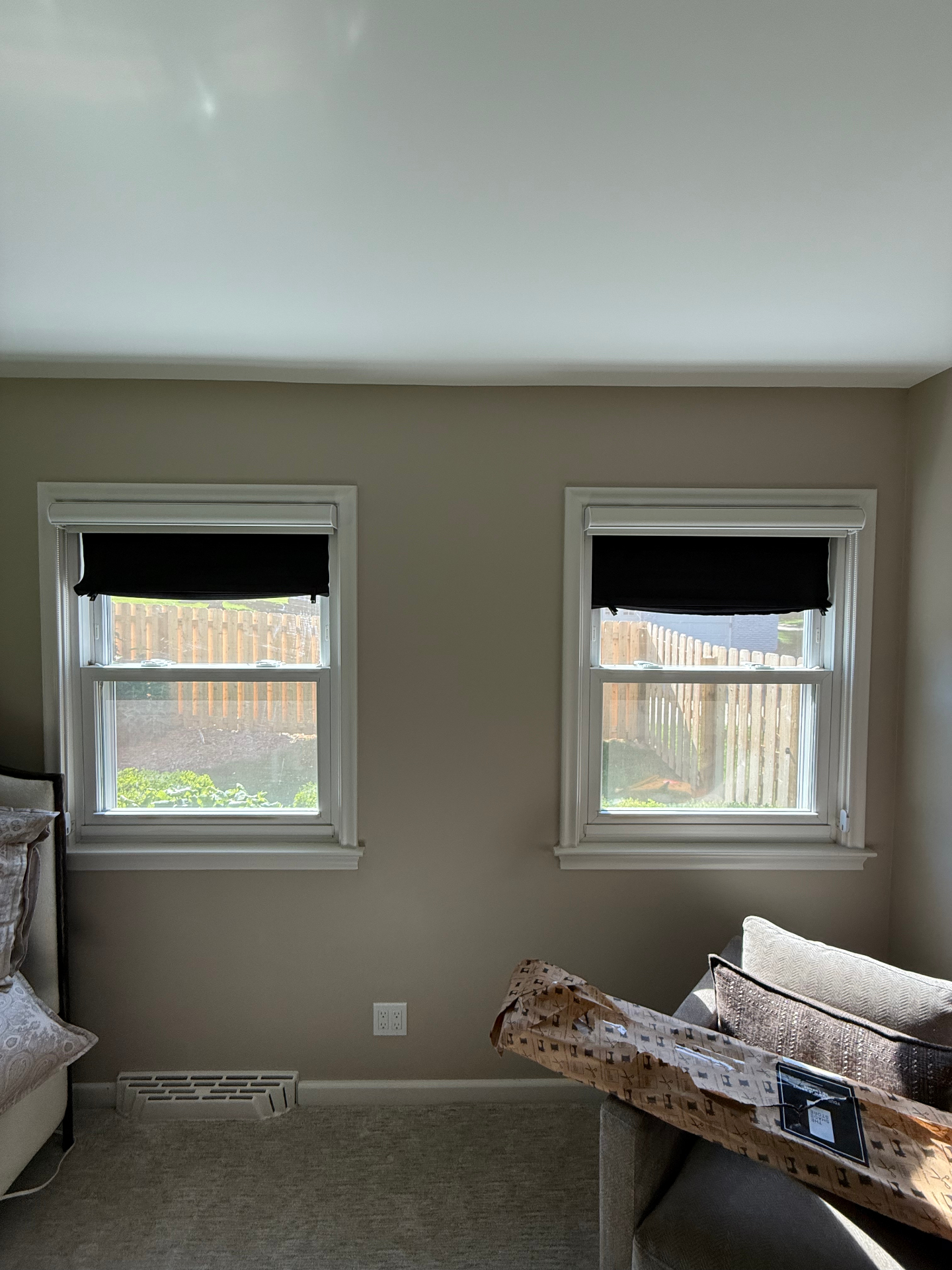 Bedroom windows before custom roman shades were installed